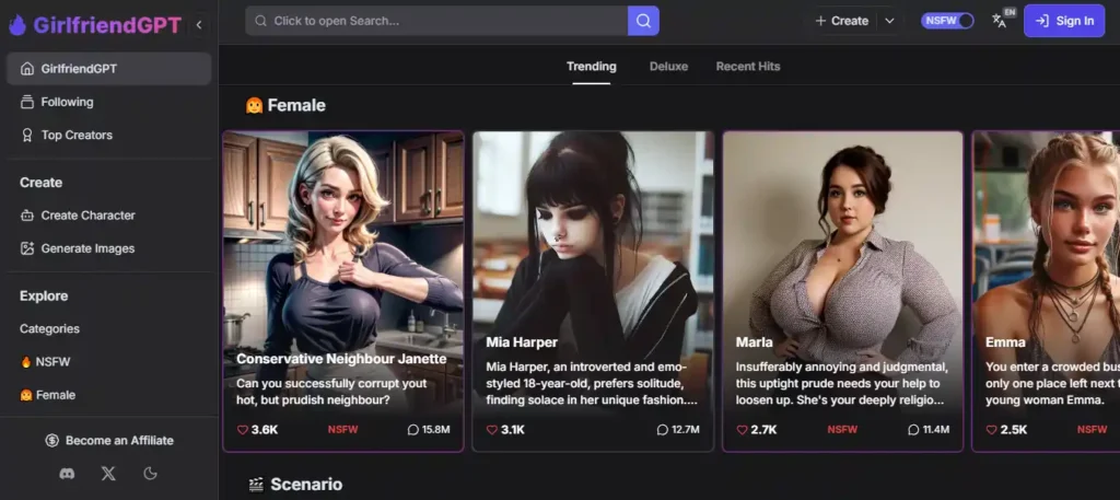 GirlfriendGPT Homepage