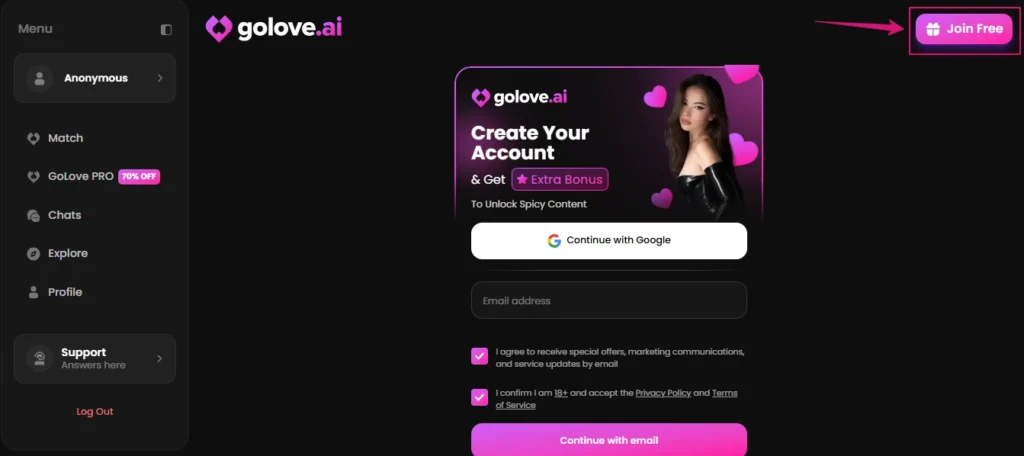 GoLove AI Sign Up for Free
